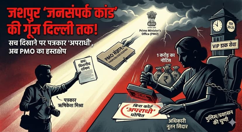 जशपुर 'जनसंपर्क कांड' की गूंज दिल्ली तक: सच दिखाने पर पत्रकार को बिना कोर्ट के घोषित किया 'अपराधी', 1 करोड़ के नोटिस के बाद अब PMO ने लिया संज्ञान...